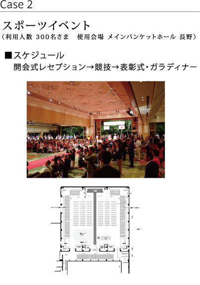 スポーツイベント（利用人数 300名さま　使用会場 メインバンケットホール 長野）
