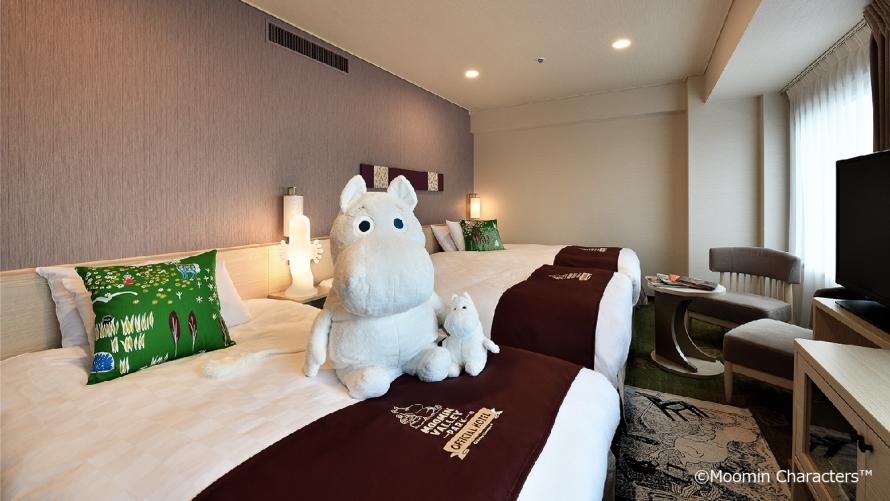 ムーミンのぬいぐるみが迎える、ムーミン仕様のスペシャルルーム