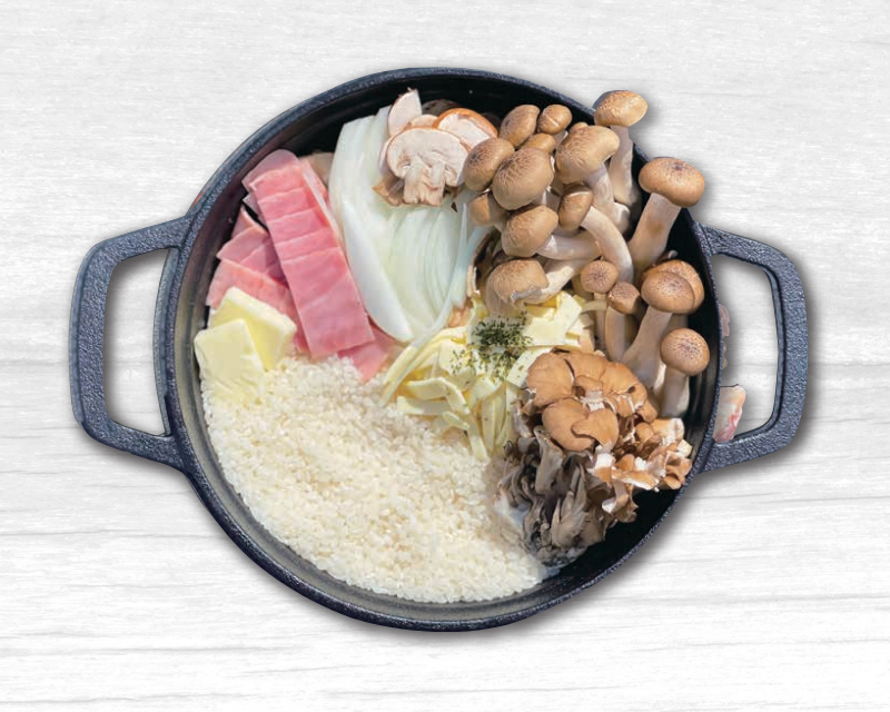 きのことベーコンのチーズリゾット