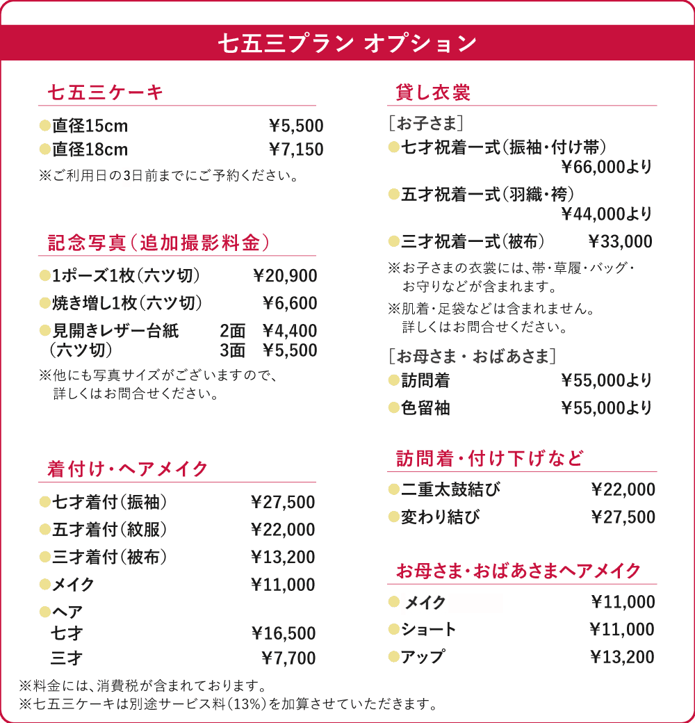 七五三プラン オプション