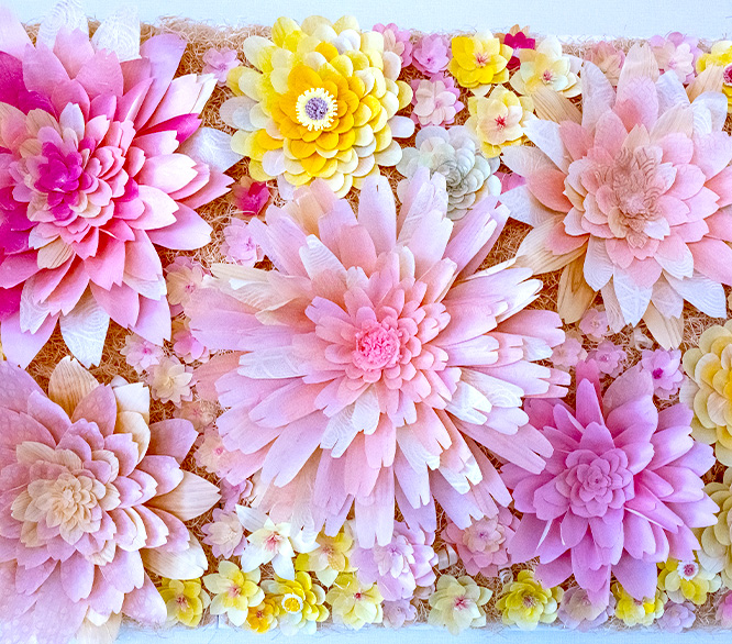 かんな屑を使用したサステナブルウォールアート